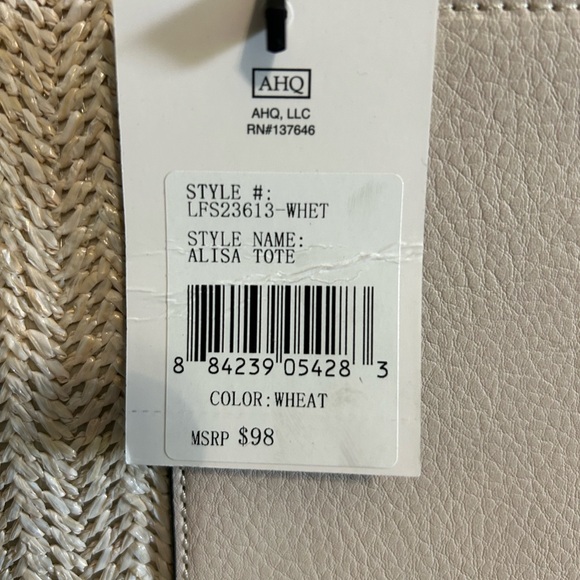 LONDON FOG Alisa Jute Straw Tote Handbag Cream Gold Tone Hardware NWT - Picture 8 of 14